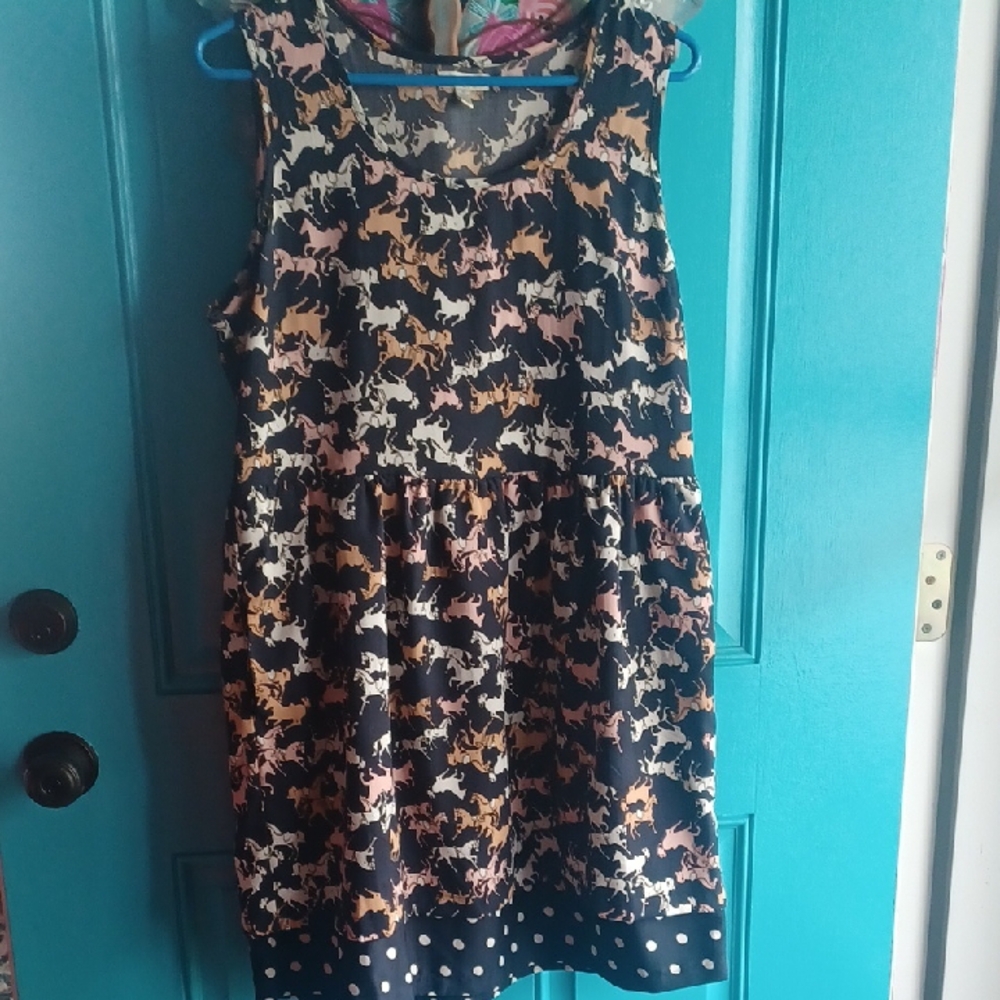 Womens Horse Print Dress Anthropologie Porridge Size Medium